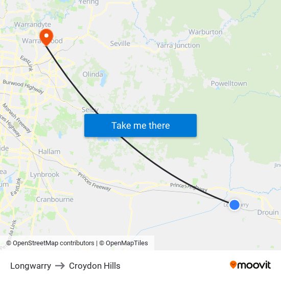 Longwarry to Croydon Hills map