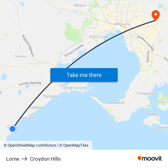 Lorne to Croydon Hills map