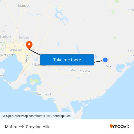 Maffra to Croydon Hills map