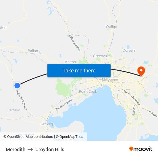 Meredith to Croydon Hills map