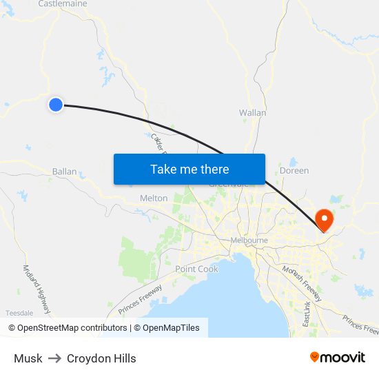 Musk to Croydon Hills map
