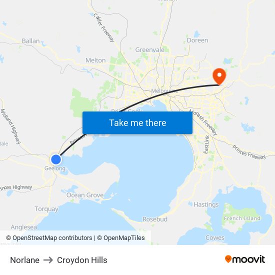 Norlane to Croydon Hills map