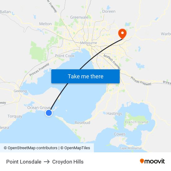 Point Lonsdale to Croydon Hills map