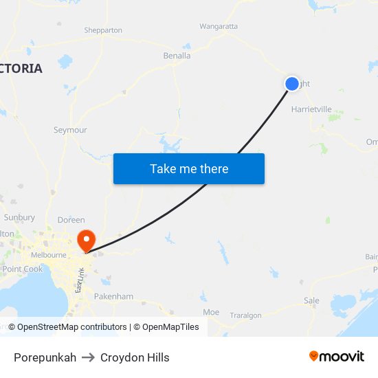 Porepunkah to Croydon Hills map