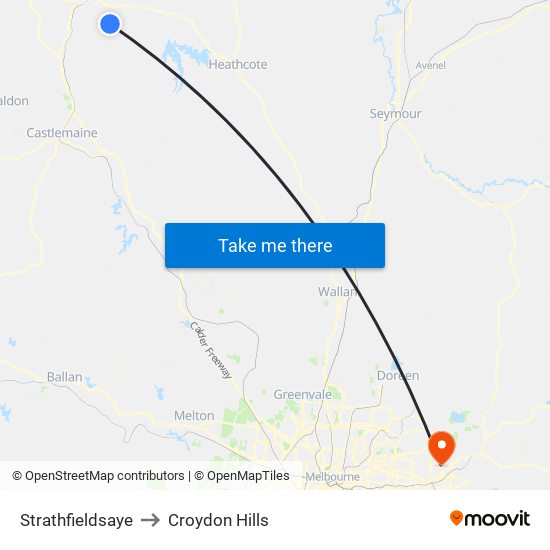 Strathfieldsaye to Croydon Hills map