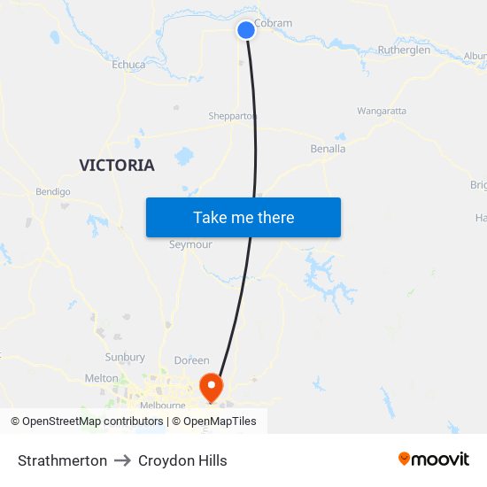 Strathmerton to Croydon Hills map