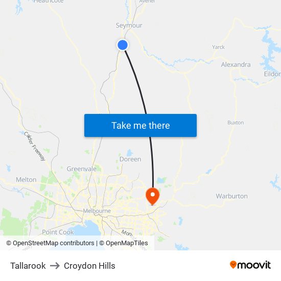 Tallarook to Croydon Hills map