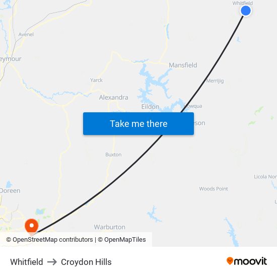 Whitfield to Croydon Hills map