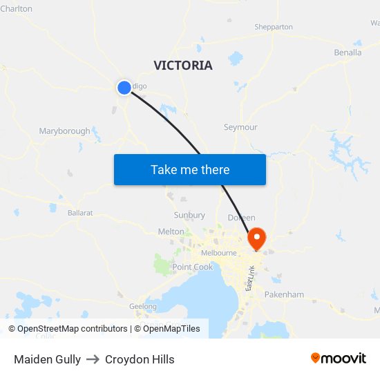 Maiden Gully to Croydon Hills map