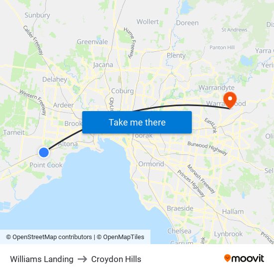 Williams Landing to Croydon Hills map