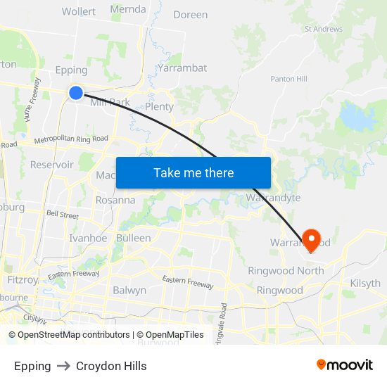 Epping to Croydon Hills map