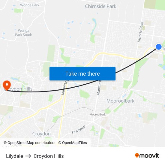 Lilydale to Croydon Hills map