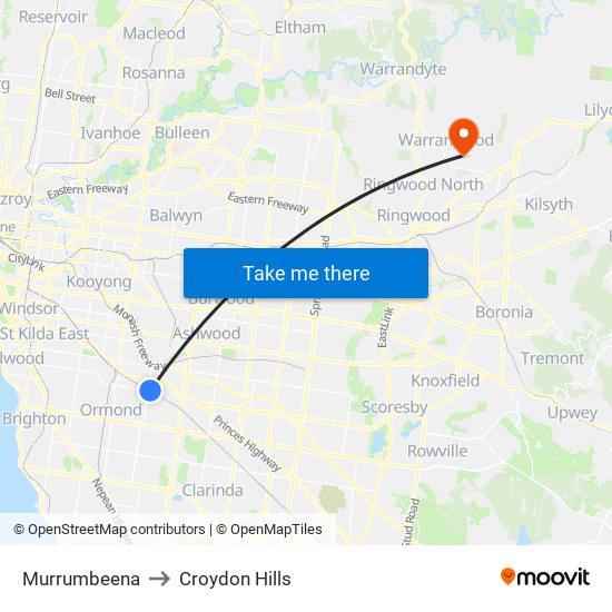 Murrumbeena to Croydon Hills map