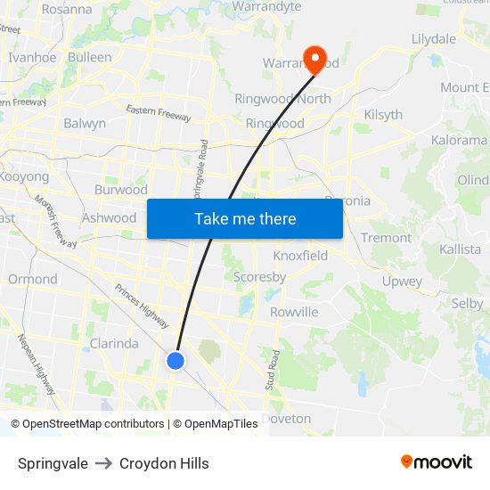 Springvale to Croydon Hills map