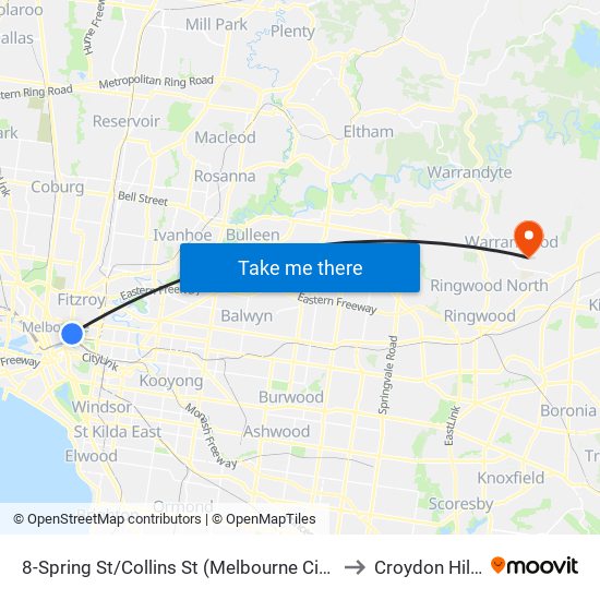 8-Spring St/Collins St (Melbourne City) to Croydon Hills map