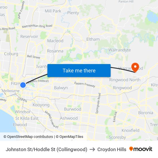 Johnston St/Hoddle St (Collingwood) to Croydon Hills map