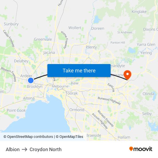 Albion to Croydon North map