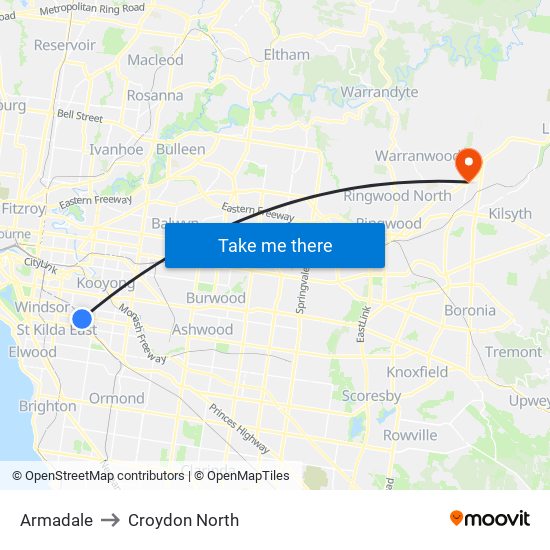 Armadale to Croydon North map