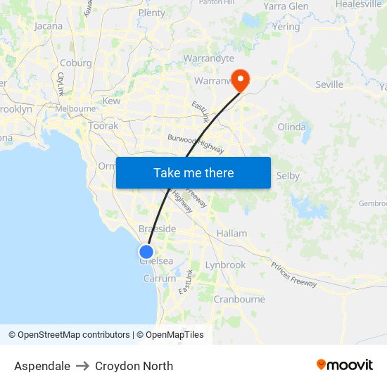 Aspendale to Croydon North map