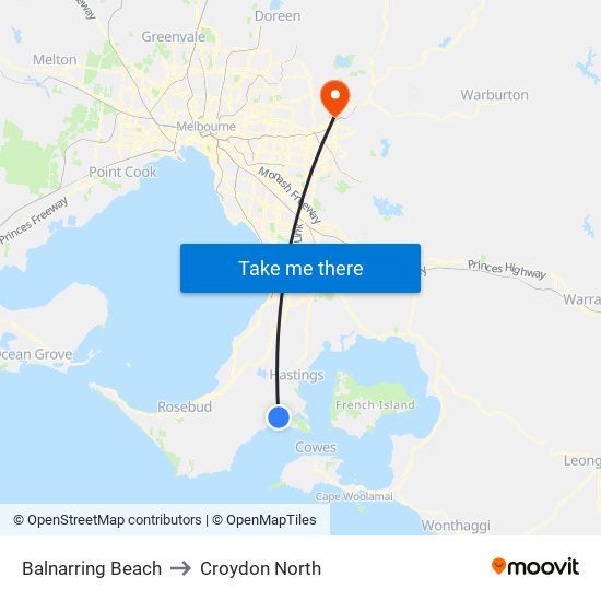 Balnarring Beach to Croydon North map