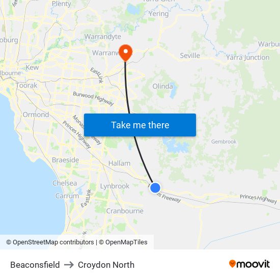 Beaconsfield to Croydon North map