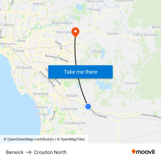 Berwick to Croydon North map