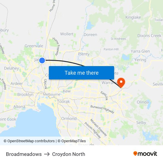 Broadmeadows to Croydon North map