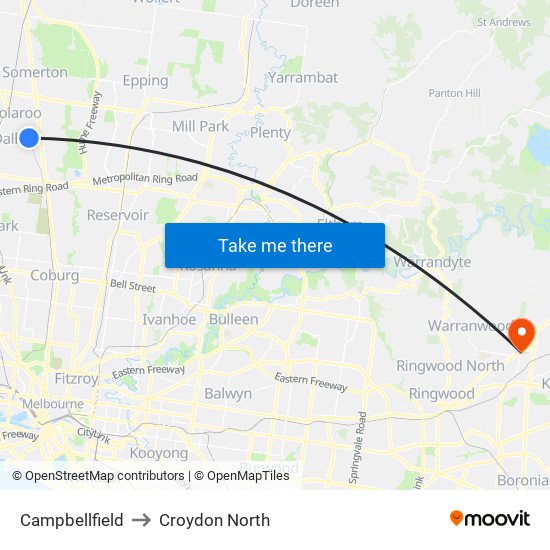 Campbellfield to Croydon North map