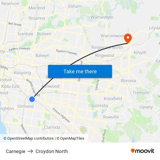 Carnegie to Croydon North map