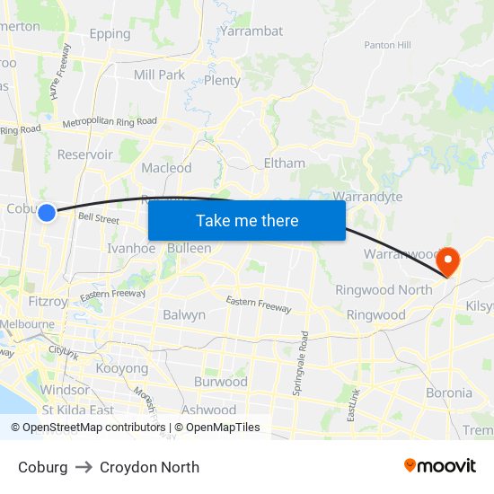Coburg to Croydon North map