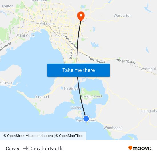 Cowes to Croydon North map