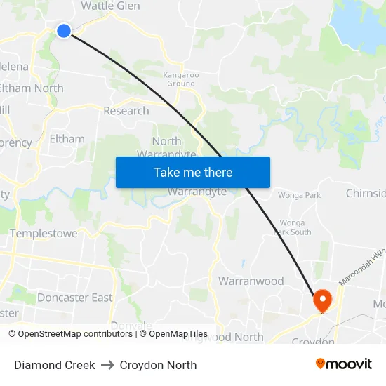Diamond Creek to Croydon North map