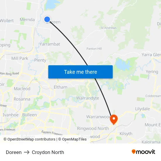 Doreen to Croydon North map