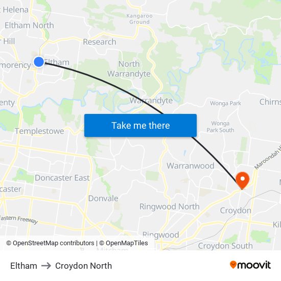 Eltham to Croydon North map