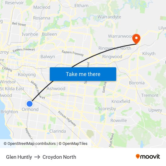 Glen Huntly to Croydon North map