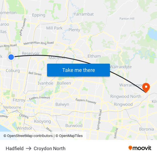 Hadfield to Croydon North map