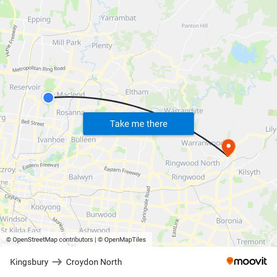 Kingsbury to Croydon North map