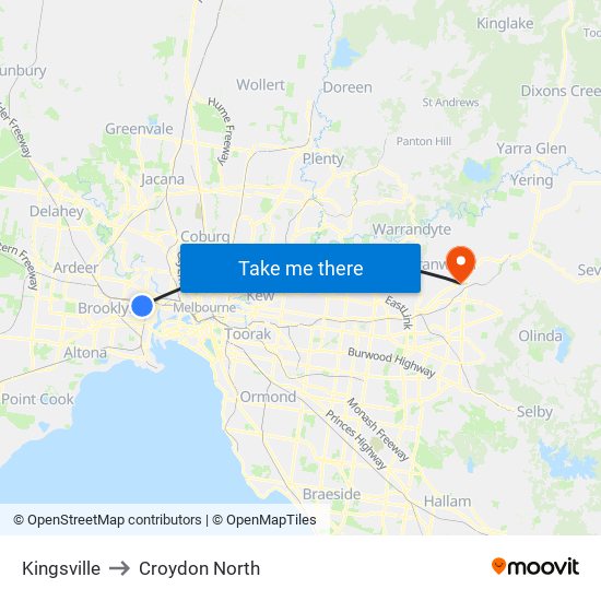 Kingsville to Croydon North map