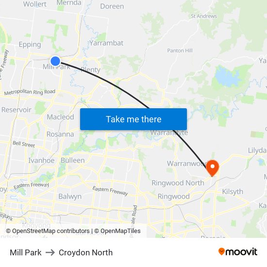 Mill Park to Croydon North map