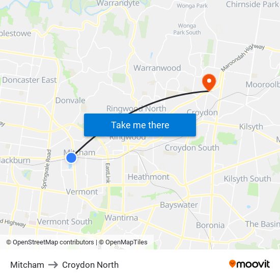 Mitcham to Croydon North map