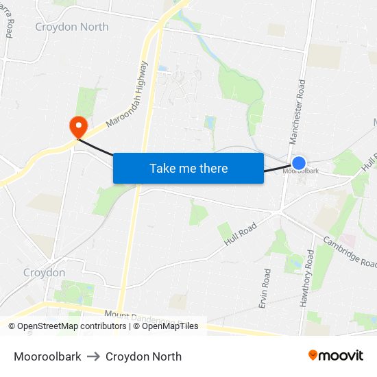 Mooroolbark to Croydon North map