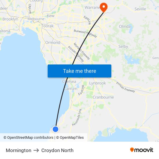 Mornington to Croydon North map