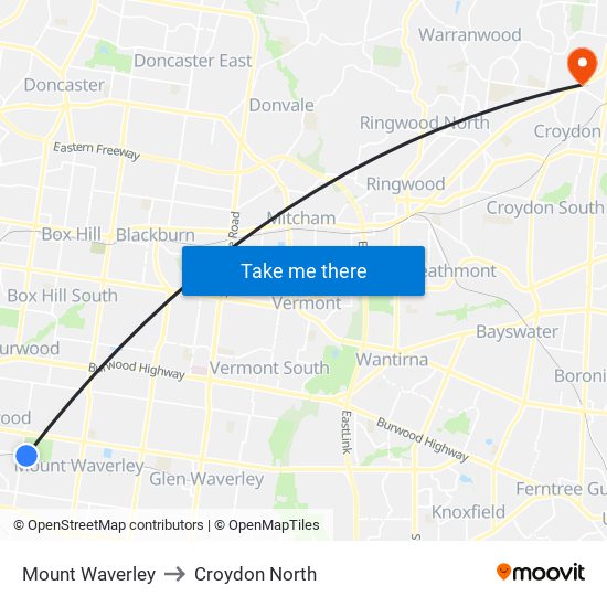 Mount Waverley to Croydon North map