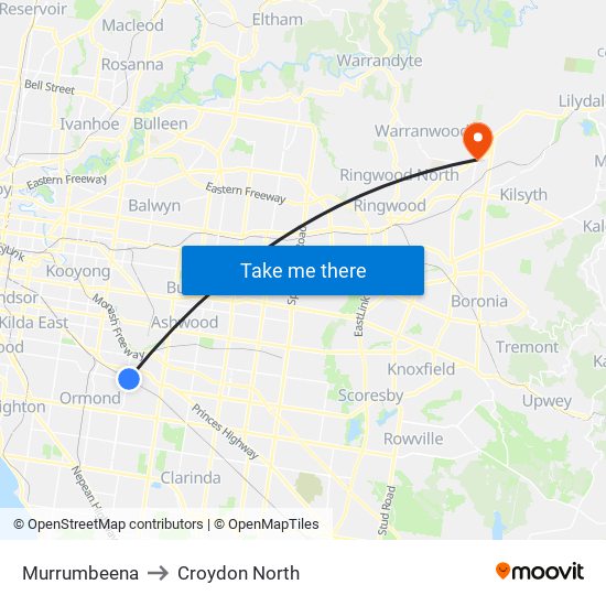Murrumbeena to Croydon North map