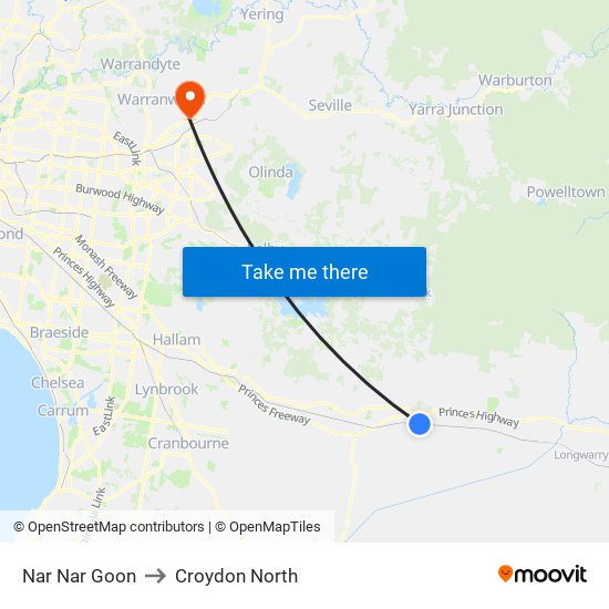 Nar Nar Goon to Croydon North map