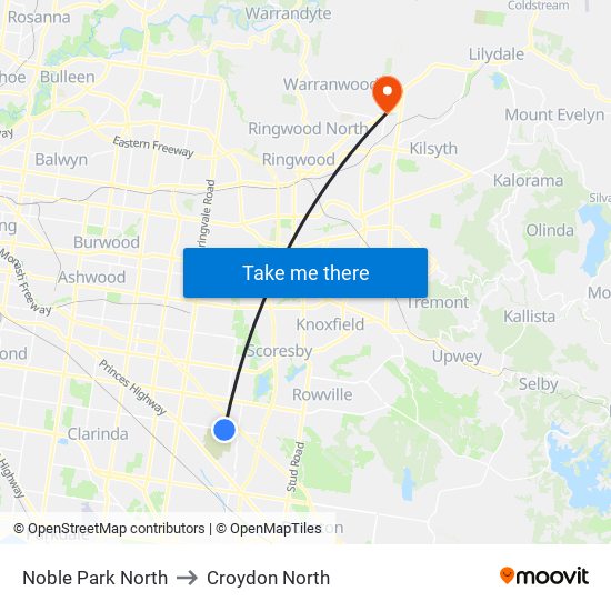 Noble Park North to Croydon North map