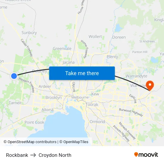 Rockbank to Croydon North map