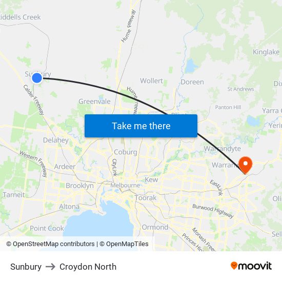 Sunbury to Croydon North map