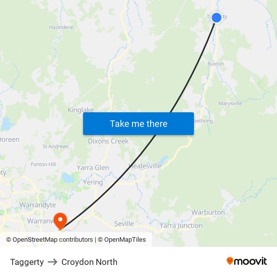 Taggerty to Croydon North map