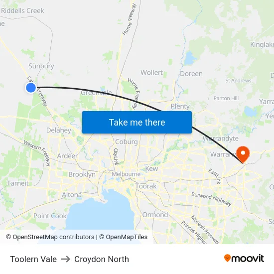 Toolern Vale to Croydon North map